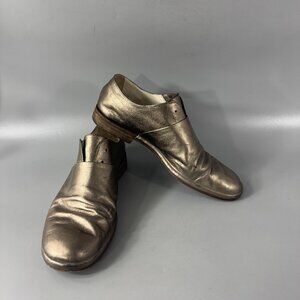 DEL CARLO LOAFER GOLD-COLORED, METALLIC ITALIAN LEATHER, SIZE 38